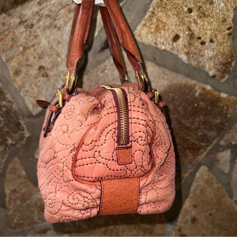 Etro Coral and Tan Embroidered Satchel - Picture 4 of 14